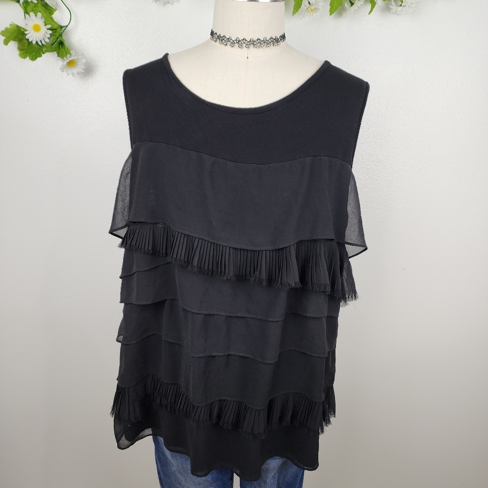 Avenue Black Sleeveless Ruffle Top Sz 26/28